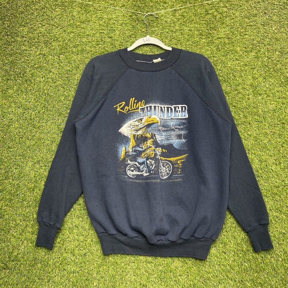 Vintage Rolling Thunder Motorcycles Sweatshirt Mens Large Slim THIN 50/50 Soft